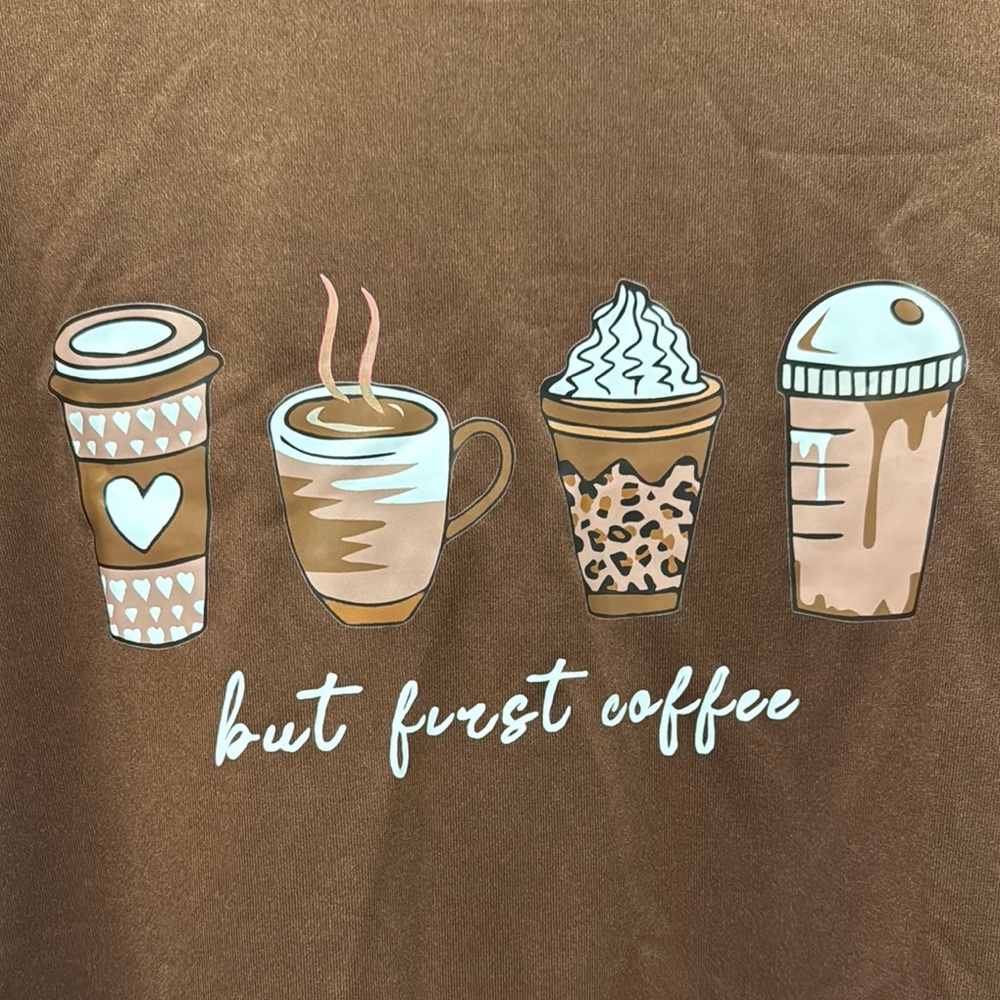 Brown Graphic Tee with Coffee Design